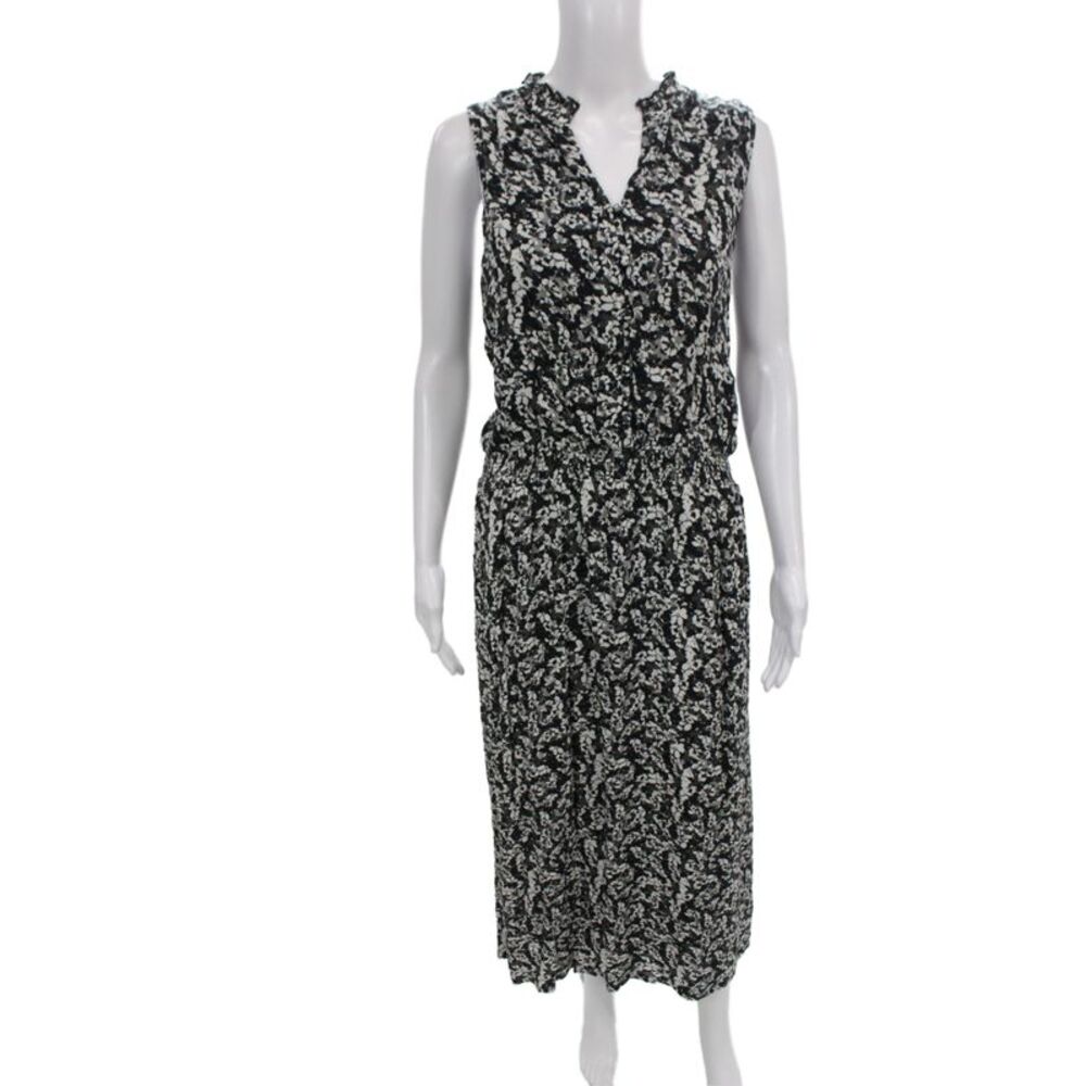 Designer Womens Black Floral Blouson V-Neck Sleeveless Long Dress Size S